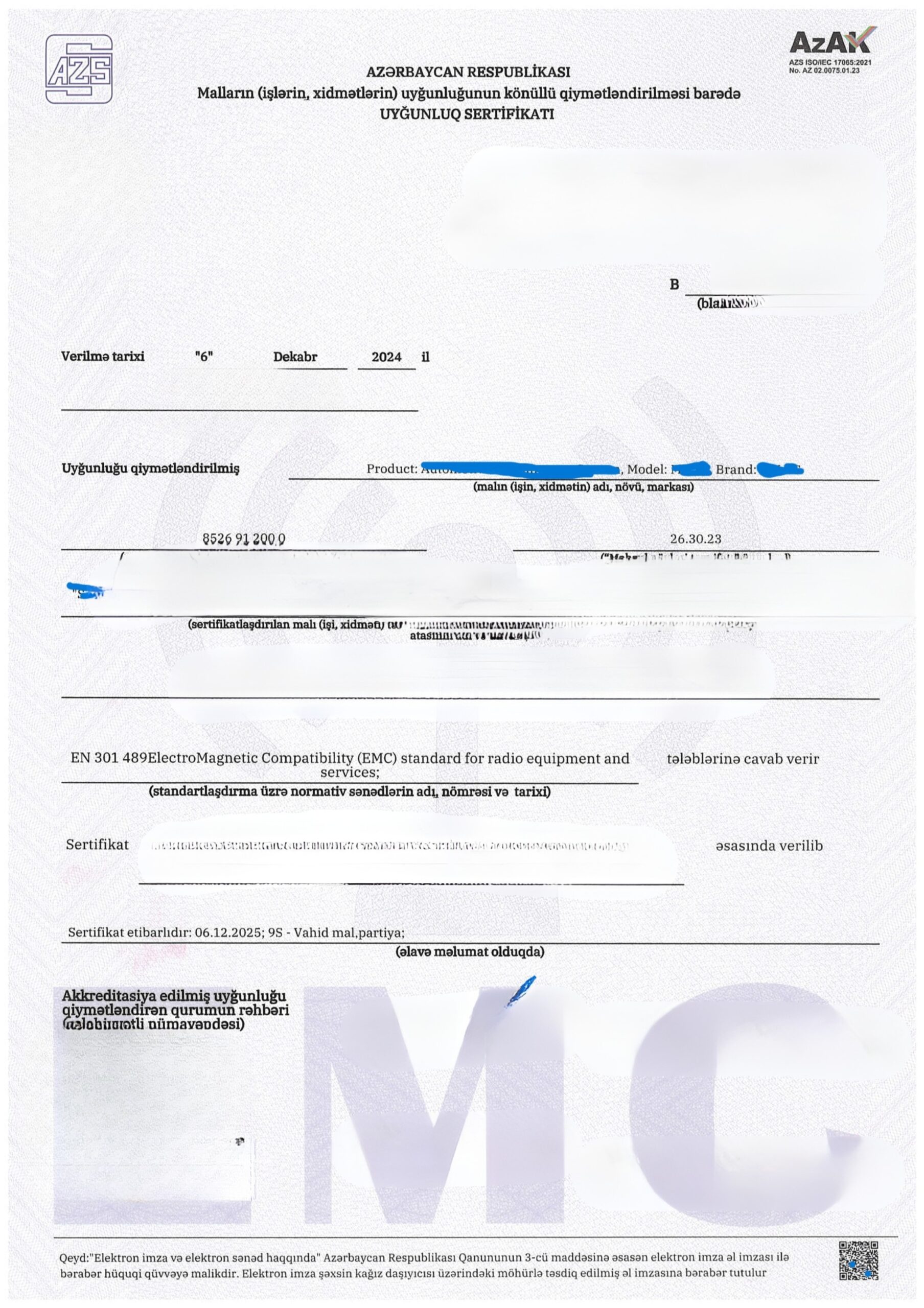 Certificate AZS for EMC Device